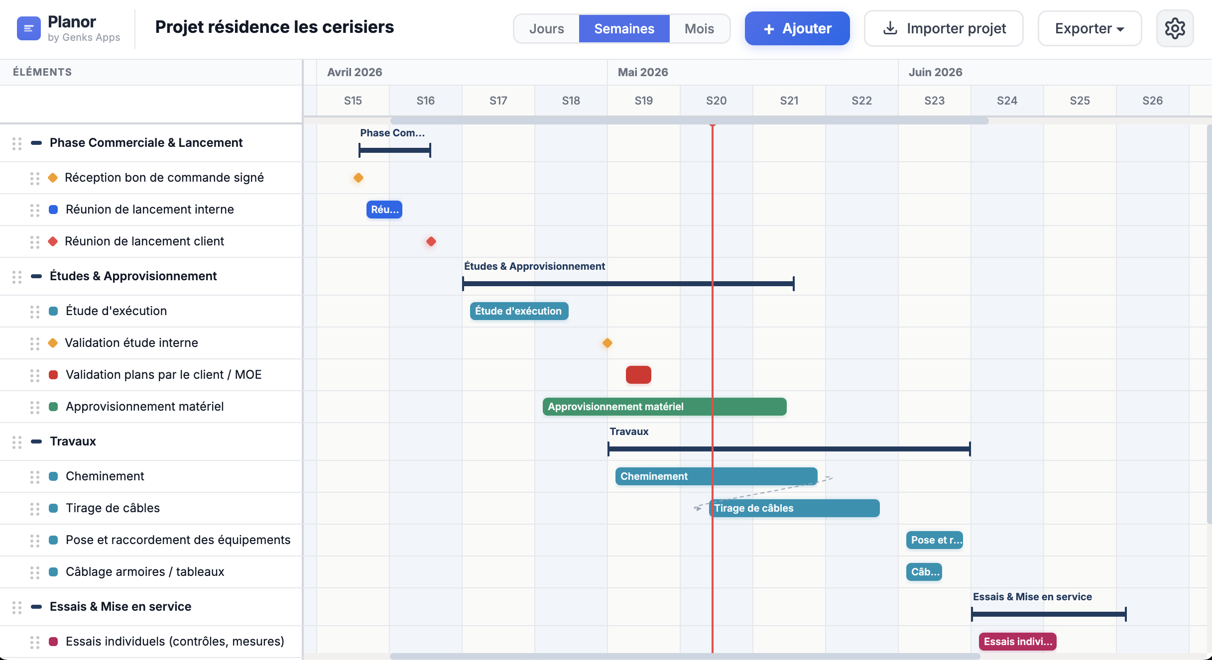 Aperçu de l'interface Planor — Diagramme de Gantt professionnel